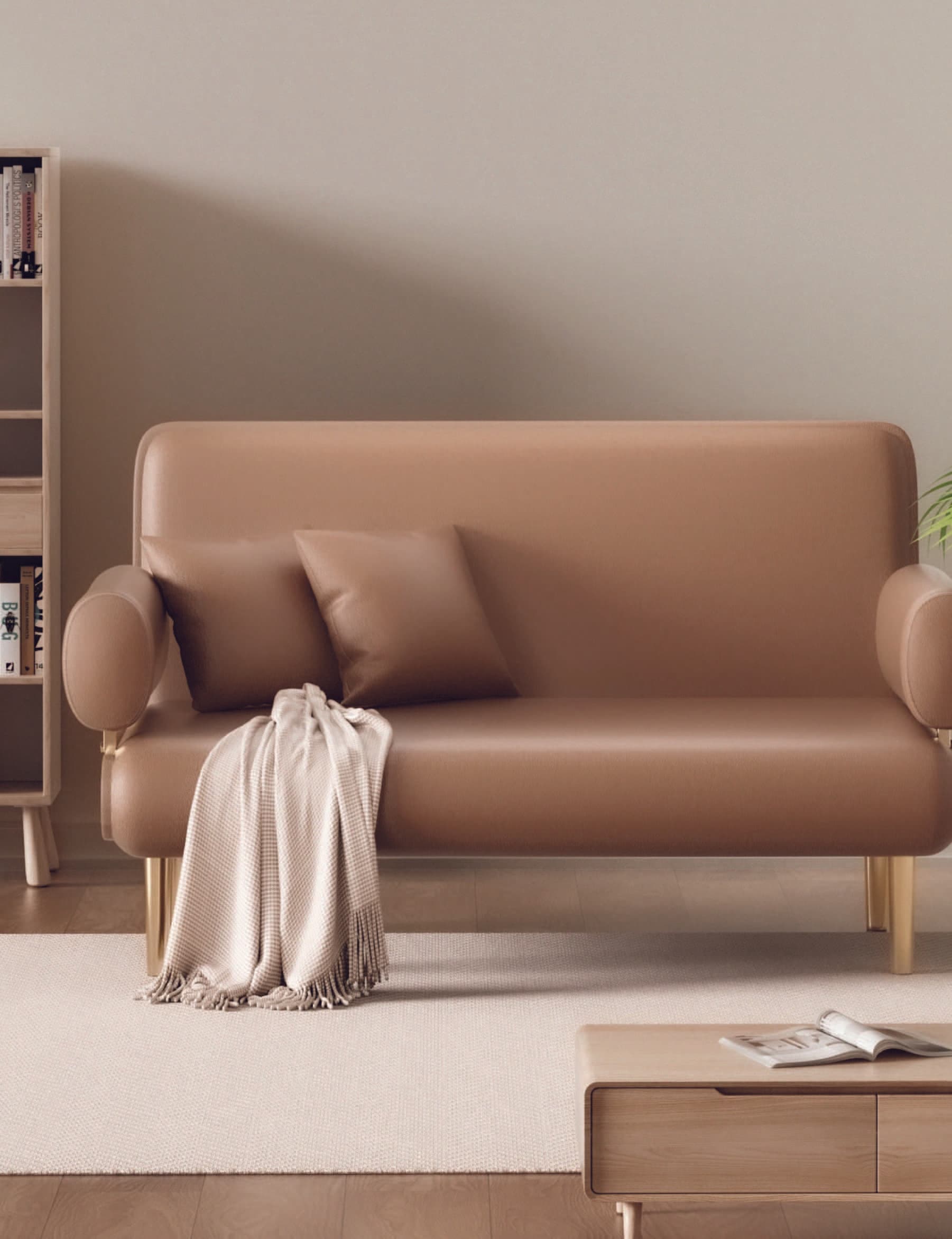 Sarang tan leatherette sofa