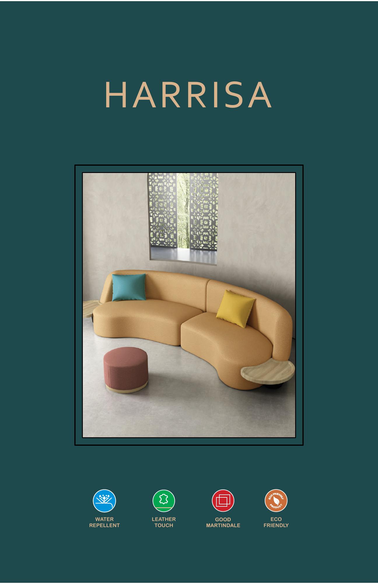 Harrisa catalogue cover with leather-touch upholstery setting