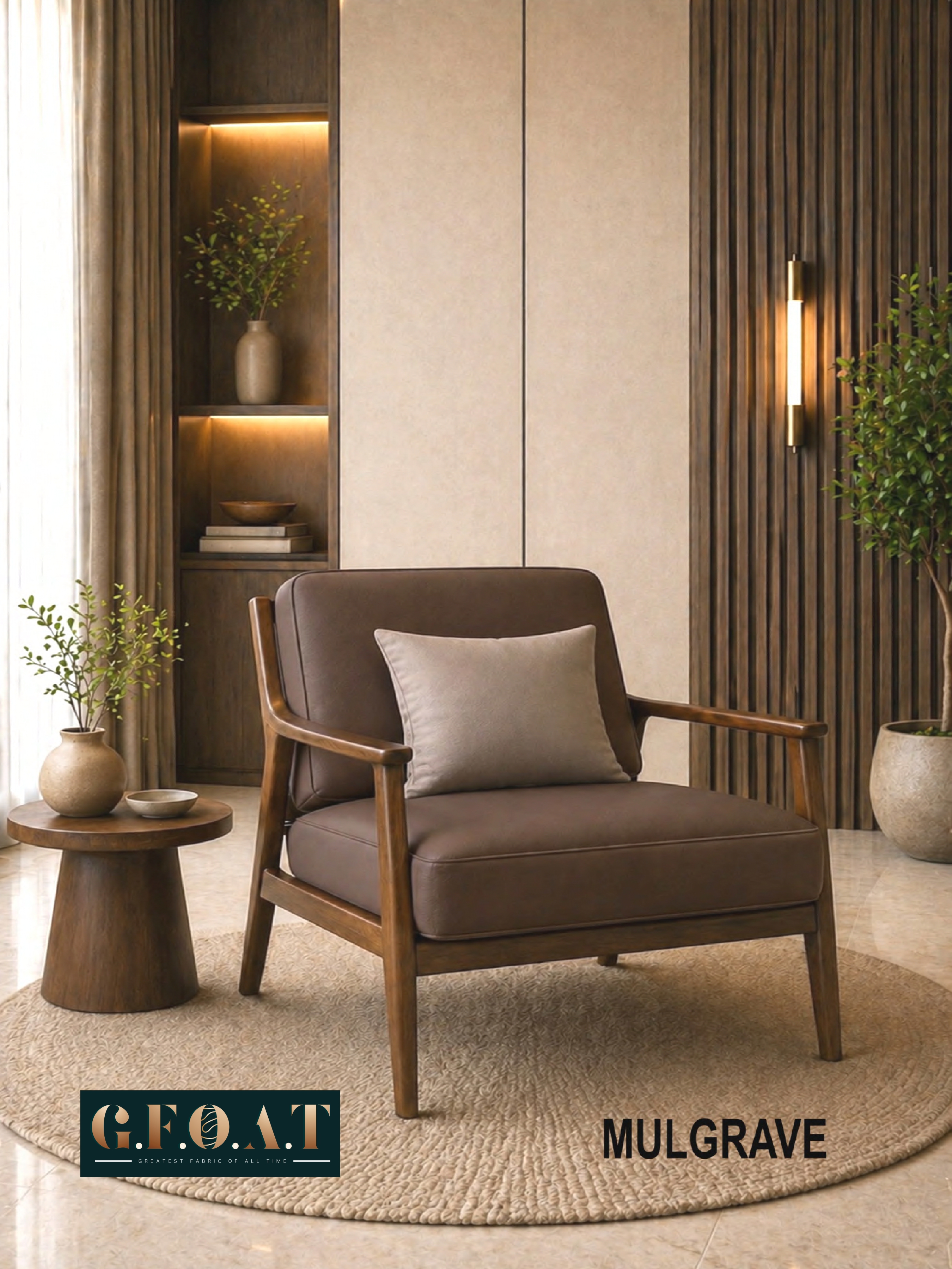 Mulgrave catalogue cover with leatherette lounge chair setting